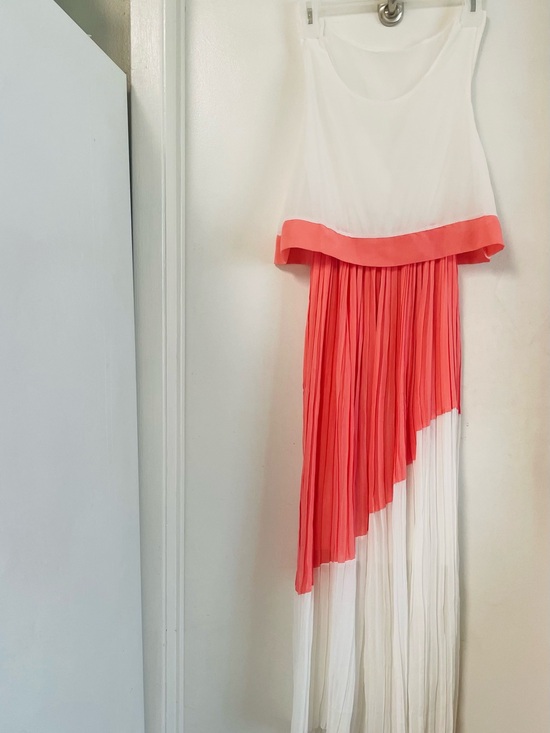 The Unbranded Brand Dresses & Skirts - White and Coral Asymmetric Pleated Maxi Dress New W/O TAGS